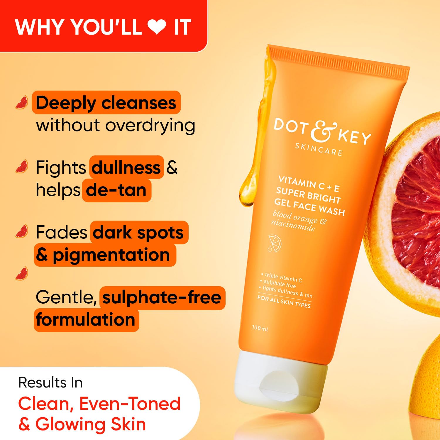 DOT & KEY Vitamin C + E Super Bright Gel Face Wash 100ml | Made in India
