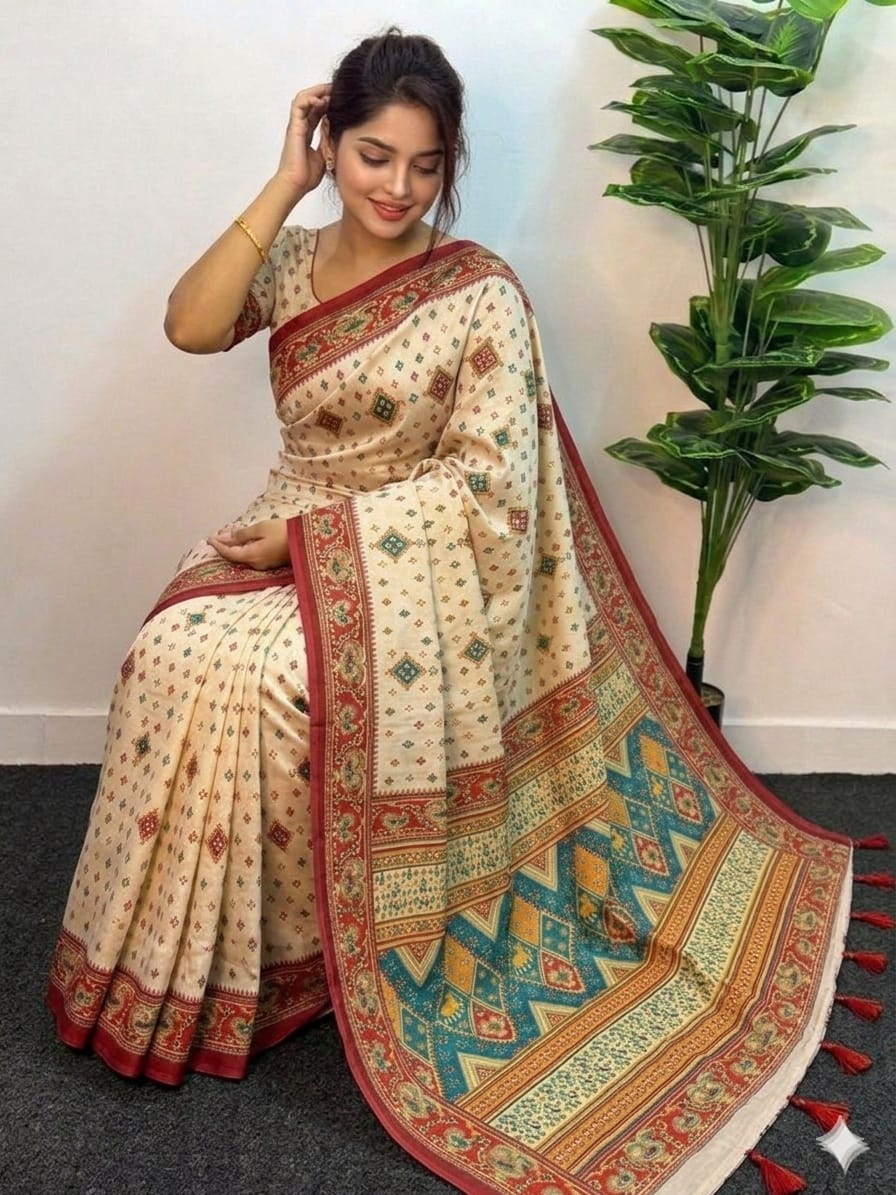 Cotton Skin Print Sharee with Blouse Piece