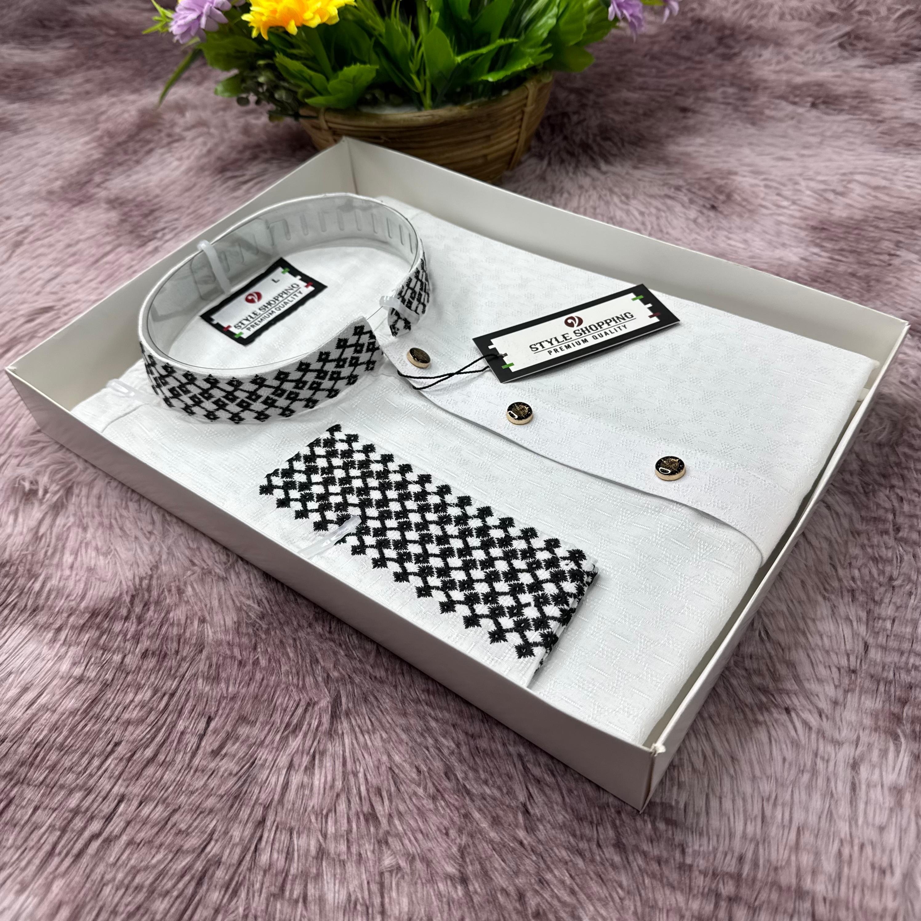 White Zic-Zac Embroidery Punjabi