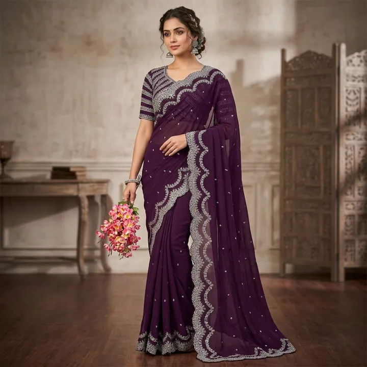 ✨ Premium Indian Georgette Heavy Embroidery Saree ✨