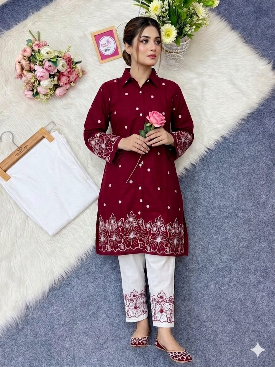 stylish Embroidery Two Piece Co-Ord Set