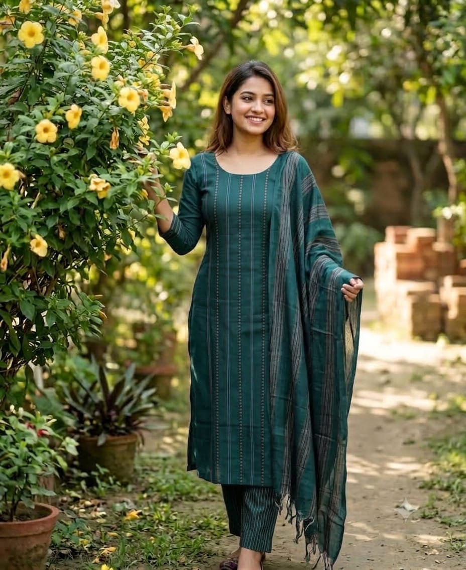 শীতল ছোঁয়া তাঁত থ্রি-পিস” 🌿