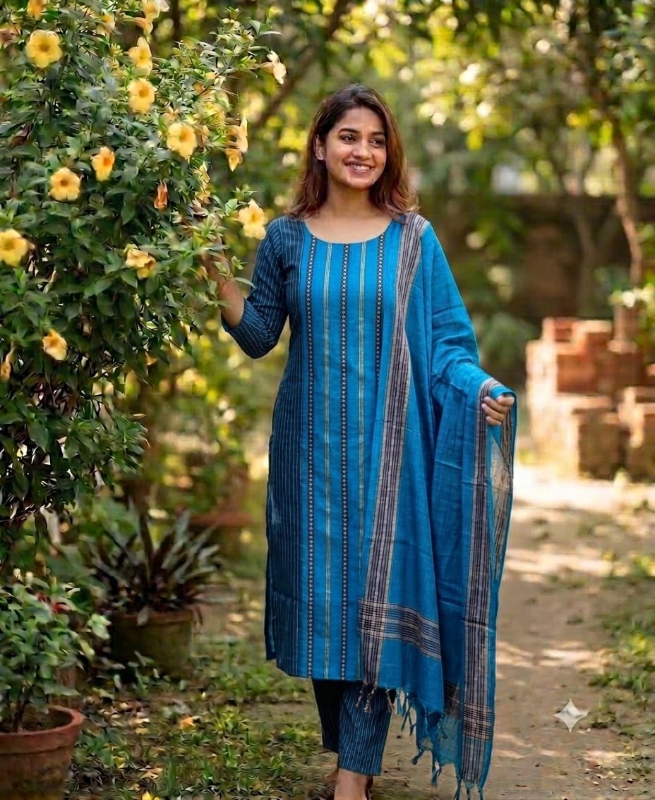 শীতল ছোঁয়া তাঁত থ্রি-পিস” 🌿