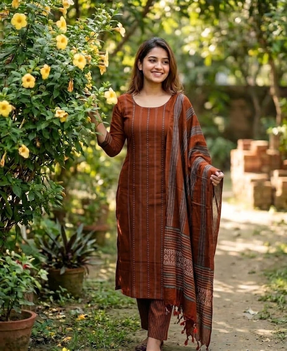 শীতল ছোঁয়া তাঁত থ্রি-পিস” 🌿