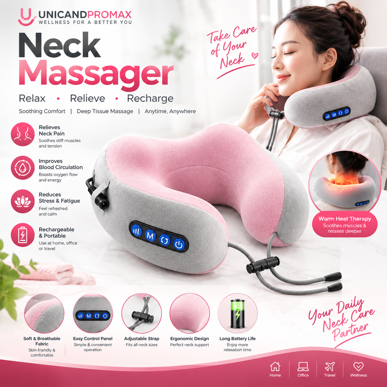 💆‍♀️✨ Electric U-Shaped Massager Neck Pillow – Neck & Shoulder Massager ✨💆‍♂️