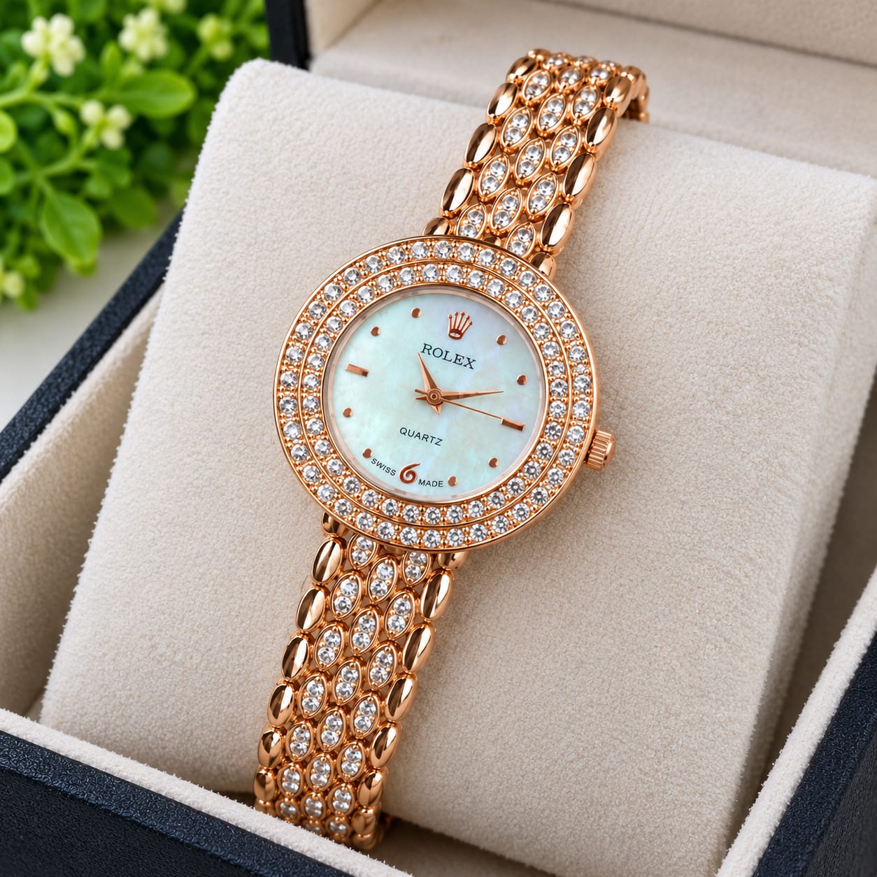 Rose Gold Diamond Design Ladies Watch For Gift Box– মেয়েদের ঘড়ি গিফট বক্স সহ
