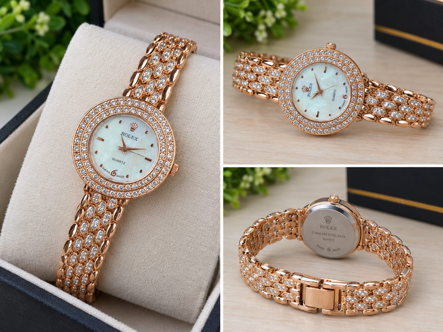 Rose Gold Diamond Design Ladies Watch For Gift Box– মেয়েদের ঘড়ি গিফট বক্স সহ